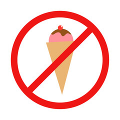 No Ice Cream Sign on White Background