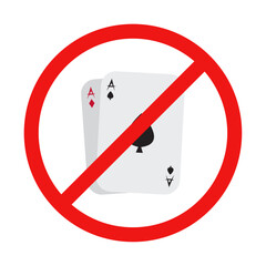 No Playing Cards Sign on White Background