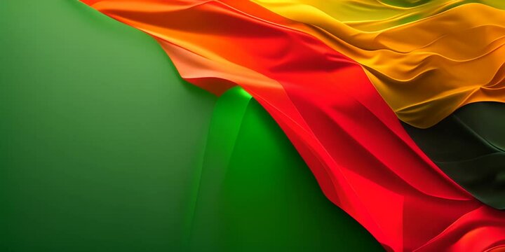 Banner with colors of african flag on a green background, for black history month, juneteenth, keti koti or remembrance abolition. 4K Video