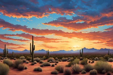 Arizona Dream: Realistic Illustration of the Majestic Arizona Sky Over the Desert Landscape