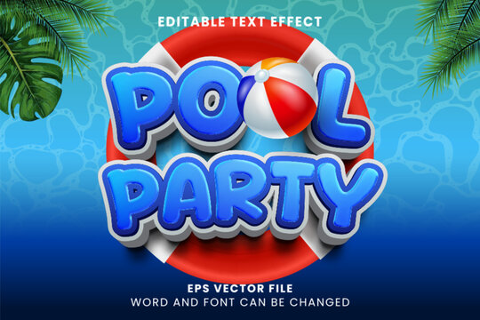 Pool party 3d summer day 3d editable vector text effect