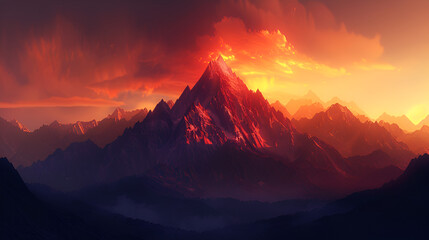 sunset in the mountains , generative ai - obrazy, fototapety, plakaty