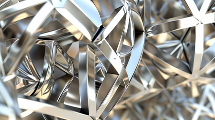 Intricate 3D geometric shapes made of polished metal, abstract  , background