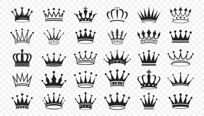 Crowns. Vector Black Monochrome Crown Icon Set. Collection of Crown Silhouettes