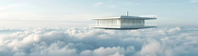Foto op Plexiglas A white house is flying through the clouds © AnuStudio