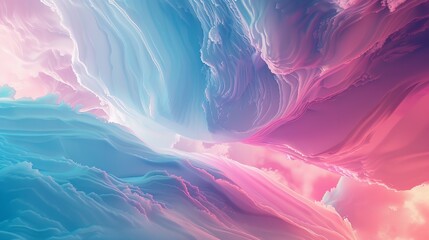 Fototapeta premium Abstract winged patterns inspired by quantum and black holes in sky blue and bubblegum pink against a minimalist background, emphasizing negative space.