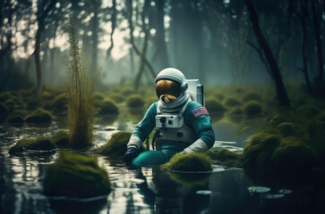 Astronaute perdu sur une planète lontaine - obrazy, fototapety, plakaty