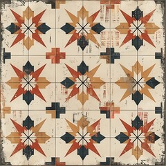 Authentic Native American tile pattern, seamlessly blending tribal symbols and earth tones for fabric and wallpaper
