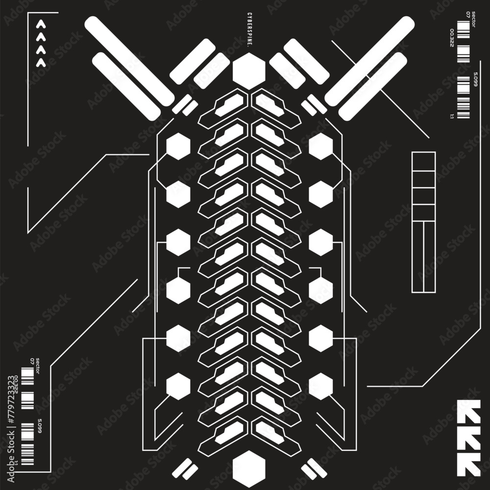 Sticker techwear for cyberpunk scifi gaming seamless pattern sticker template with collection set, 2d vector