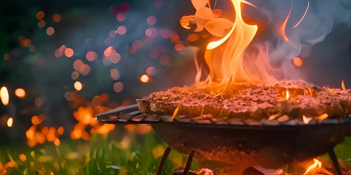 Flame on grass barbecue grill backdrop 4K Video