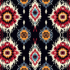 Fototapeta na wymiar Seamless ikat pattern in tribal, folk, and Asia embroidery styles, Aztec geometric ornament for carpet and wallpaper design ar 52