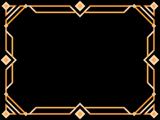Art deco frame. Vintage linear border. Geometric frame in gold color in line art style with space for text. Design a template for invitation, leaflet and greeting card. Vector illustration