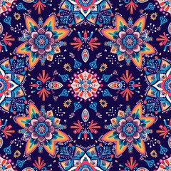 Fototapeta na wymiar Vibrant abstract ethnic seamless pattern, featuring Aztec mandala fabric and tribal boho native ornaments for decorative textiles ar 52