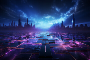 Generative AI image of cyberpunk city futuristic town video game city