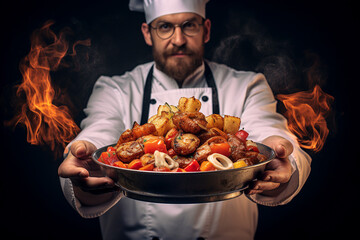 AI generated image of professional famous chef working in the restaurant
