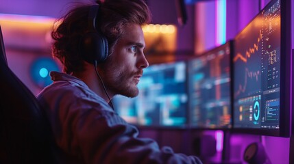 Trader Monitoring Financial Markets on Screens