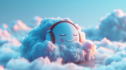 Whimsical Cloud Enjoying Musical Daydream in Serene Skyscape - obrazy, fototapety, plakaty