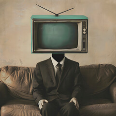sitting man with a TV in his head - 779726115