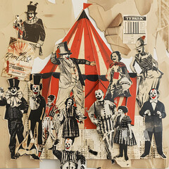 circus tent and circus troupe collage - 779726135
