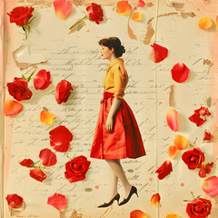 woman, flowers and letter collage - 779726137