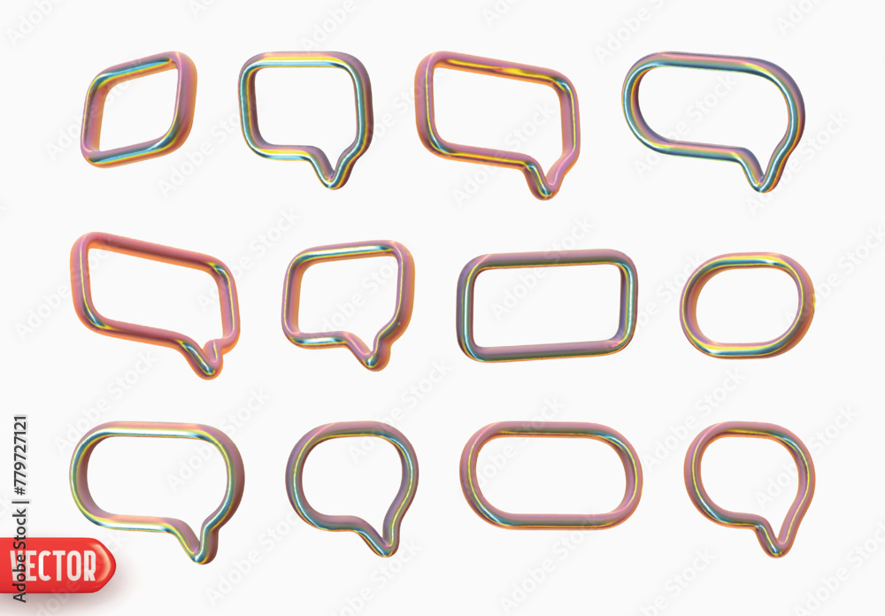 Poster speech bubbles. minimal set of chat dialog bubble line icons. realistic 3d design isolated on white 