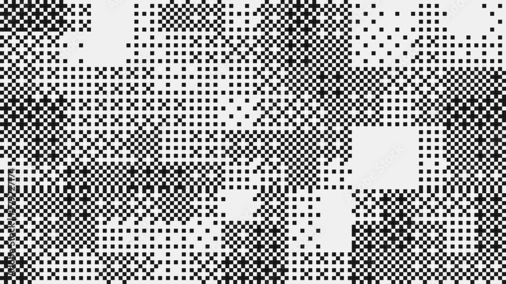 Aufkleber Halftone Pixel Dithering Square Tiles Pattern. Vintage 1-bit Game Background. Vector Illustration. Pixel Halftone Bitmap Raster Effect. Random Tiles Generative Art.