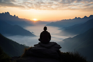 Relaxed yoga person enjoying morning meditation relaxation moment Generative AI image nature training