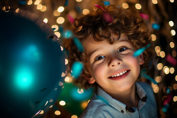 Designed with generative ai picture of cheerful happy positive child celebrating birthday party