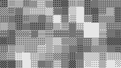 Halftone Pixel Dithering Square Tiles Pattern. Vintage 1-bit Game Background. Vector Illustration. Pixel Halftone Bitmap Raster Effect. Random Tiles Generative Art.