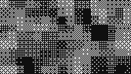 Halftone Pixel Dithering Square Tiles Pattern. Vintage 1-bit Game Background. Vector Illustration. Pixel Halftone Bitmap Raster Effect. Random Tiles Generative Art.