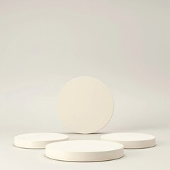 Three circle podium for product presentation on cream color background