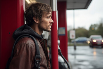 People visiting gas power station vehicle maintenance car spot stop filling gasoline Generative AI illustration