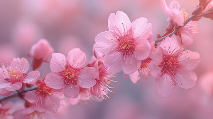 A closeup of cherry blossoms, showcasing their delicate and ethereal quality. AI generate illustration