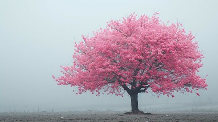 A cherry tree in full bloom, highlighting the delicate pink blossoms. AI generate illustration - obrazy, fototapety, plakaty