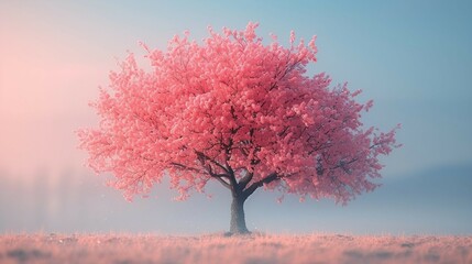 A cherry tree in full bloom, highlighting the delicate pink blossoms. AI generate illustration