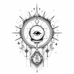 Minimalist line drawing of a crystal ball, tarot card or occult symbol tattoo design
