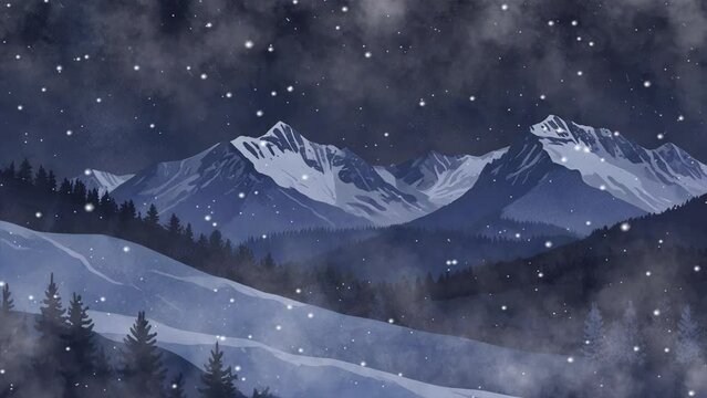 silhouette snow covered mountains 4l looping video 