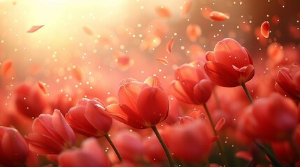 A tulip petals falling like rainfall, creating a dynamic and visually engaging. AI generate illustration - obrazy, fototapety, plakaty