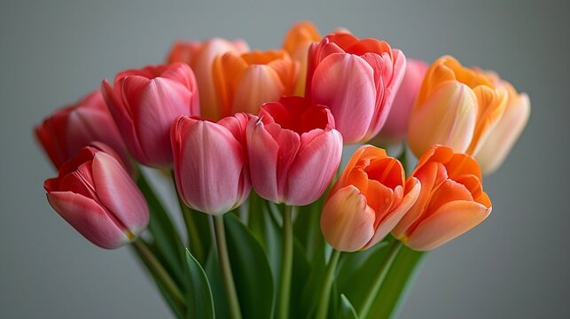 A bouquet of tulips arranged in an artistic and aesthetically pleasing manner. AI generate illustration