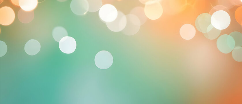 Abstract blur bokeh background. Blurred mint green, peach orange and white silver colors bokeh background