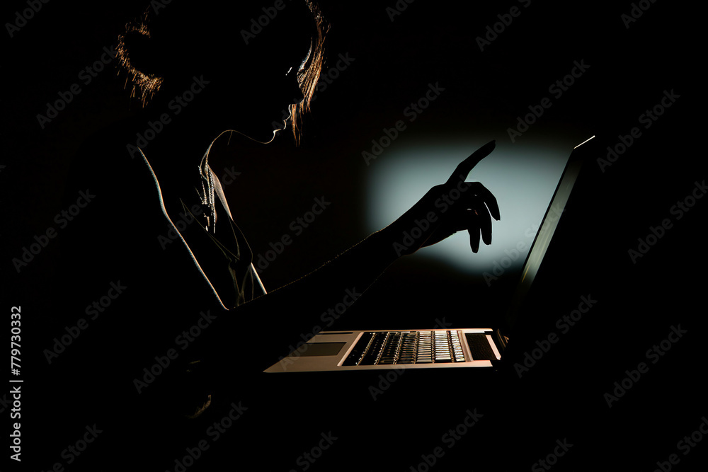 Poster generated with ai image of man hands typing on a laptop keyboard