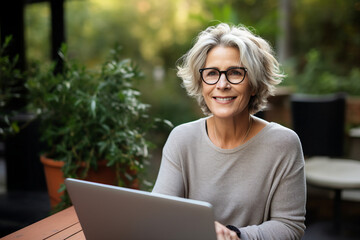 AI generated picture of person working remotely at the sea beach