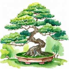 Namalowane drzewko Bonsai ilustracja - obrazy, fototapety, plakaty