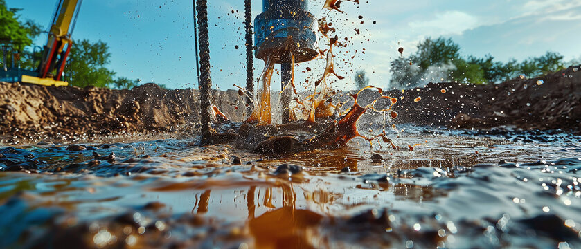 Clean water drilling construction of artesian wells with drilling mud discharge