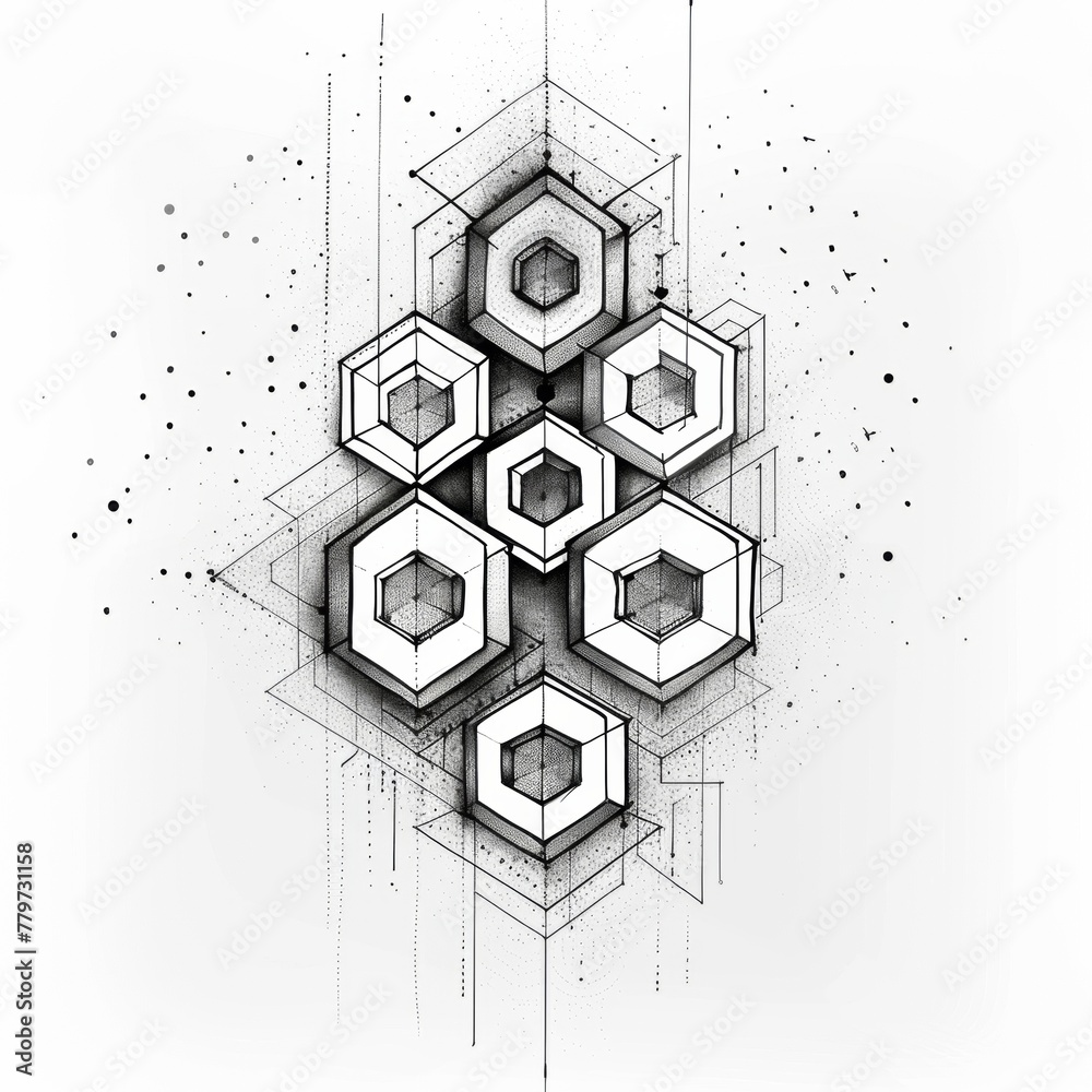 Wall mural Interlocking geometric hexagon design in an abstract, minimalist style tattoo design