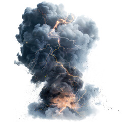 smoke explosions with lightnings isolated on white or transparent background png
