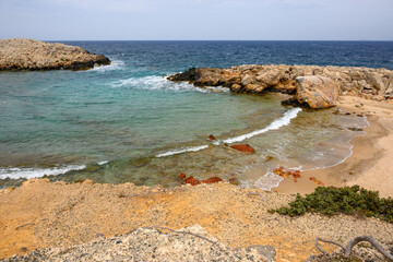 Limnionas beach with lovely calm lagoon and small beach to relax. Kos island, Dodecanese, Greece