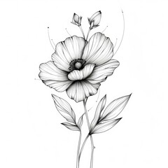 Detailed line art illustration of a single, delicate flower or plant tattoo design