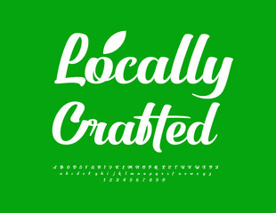 Vector eco badge Locally Crafted. Beautiful Cursive Font. Modern White Letters and Numbers.