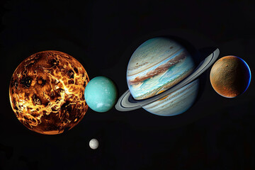 Generative ai on theme of parade of planets in solar system, bright stars glow in atmosphere